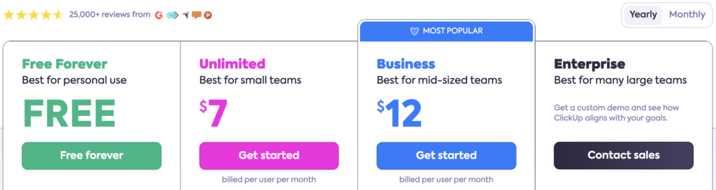 ClickUp Pricing: Price Tiers